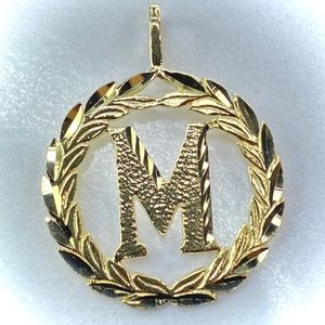 14K Solid Gold Letter Initial M Pendant Charm